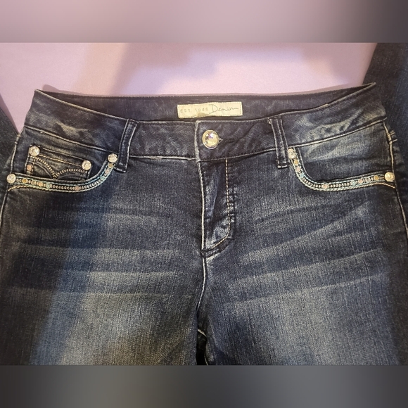 Blue Boot Cut Jeans with Embellished Back Pockets - Picture 4 of 9